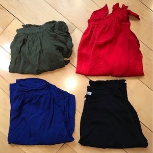 Lot of 4 EXPRESS Womens Sz S off the shoulder tops blouses red green blue black